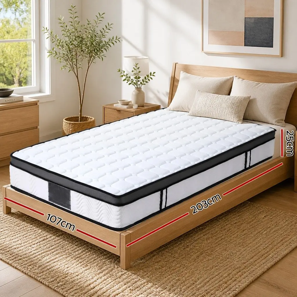 King Single Mattress 25cm Cool Gel Foam Medium Firm Bonnell Spring Support
