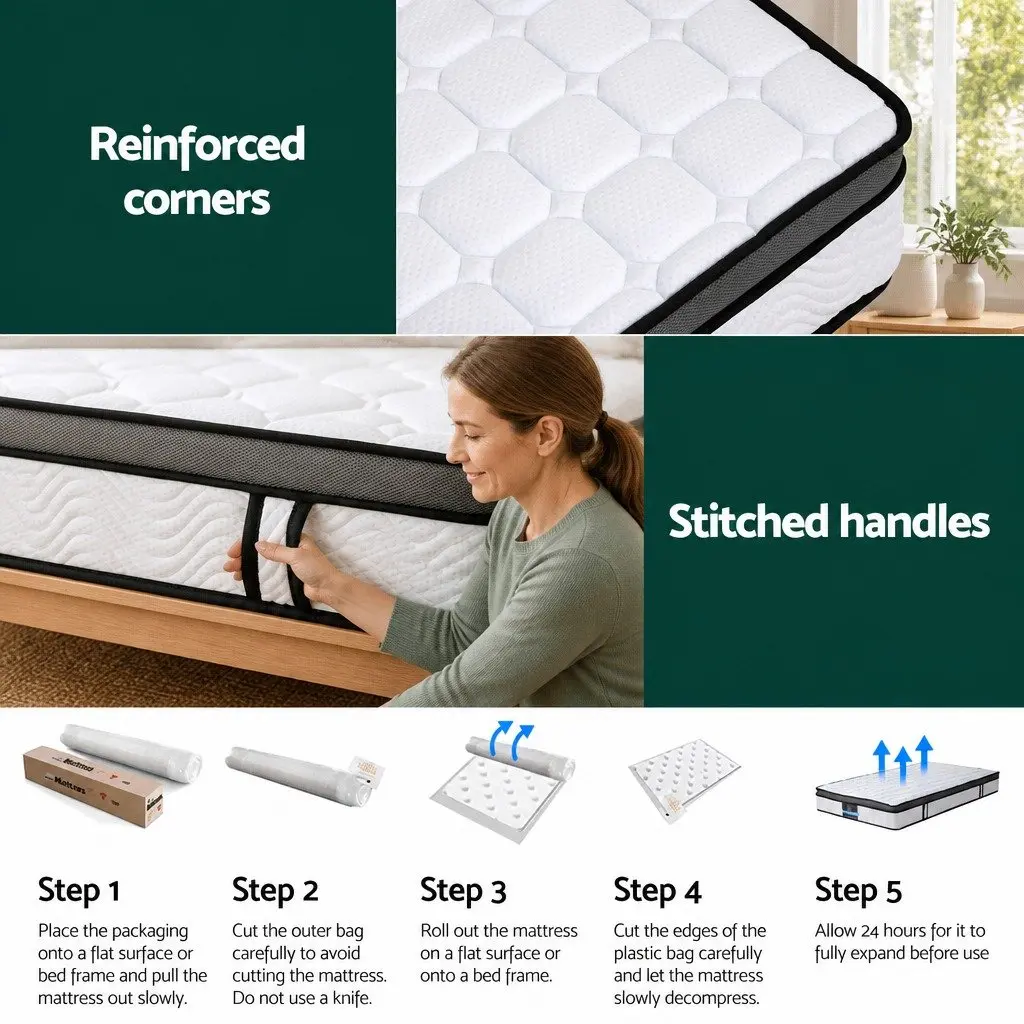 King Single Mattress 25cm Cool Gel Foam Medium Firm Bonnell Spring Support