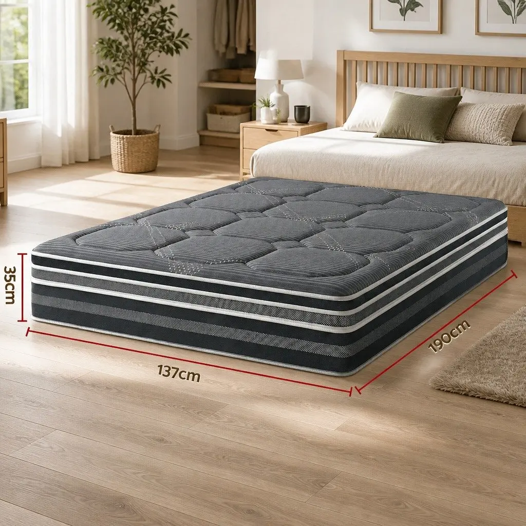 Double Mattress Hybrid Pocket Spring Medium Firm 35cm Grey Euro Top