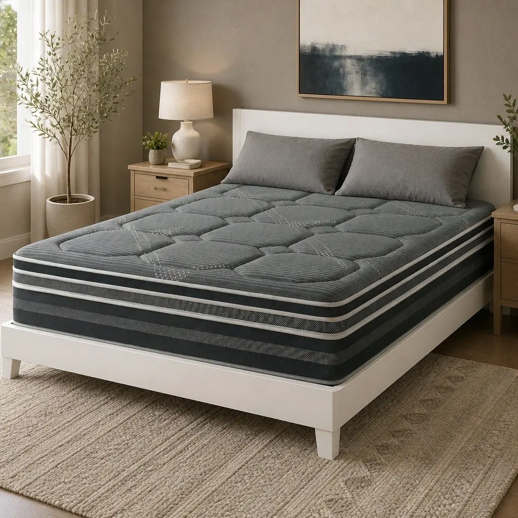 Double Mattress Hybrid Pocket Spring Medium Firm 35cm Grey Euro Top