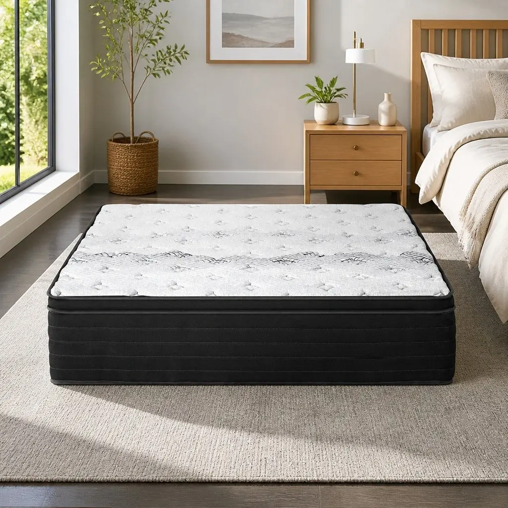 Double Mattress 32cm Extra Firm Pocket Spring Hypoallergenic Dust Mite Resistant White Black