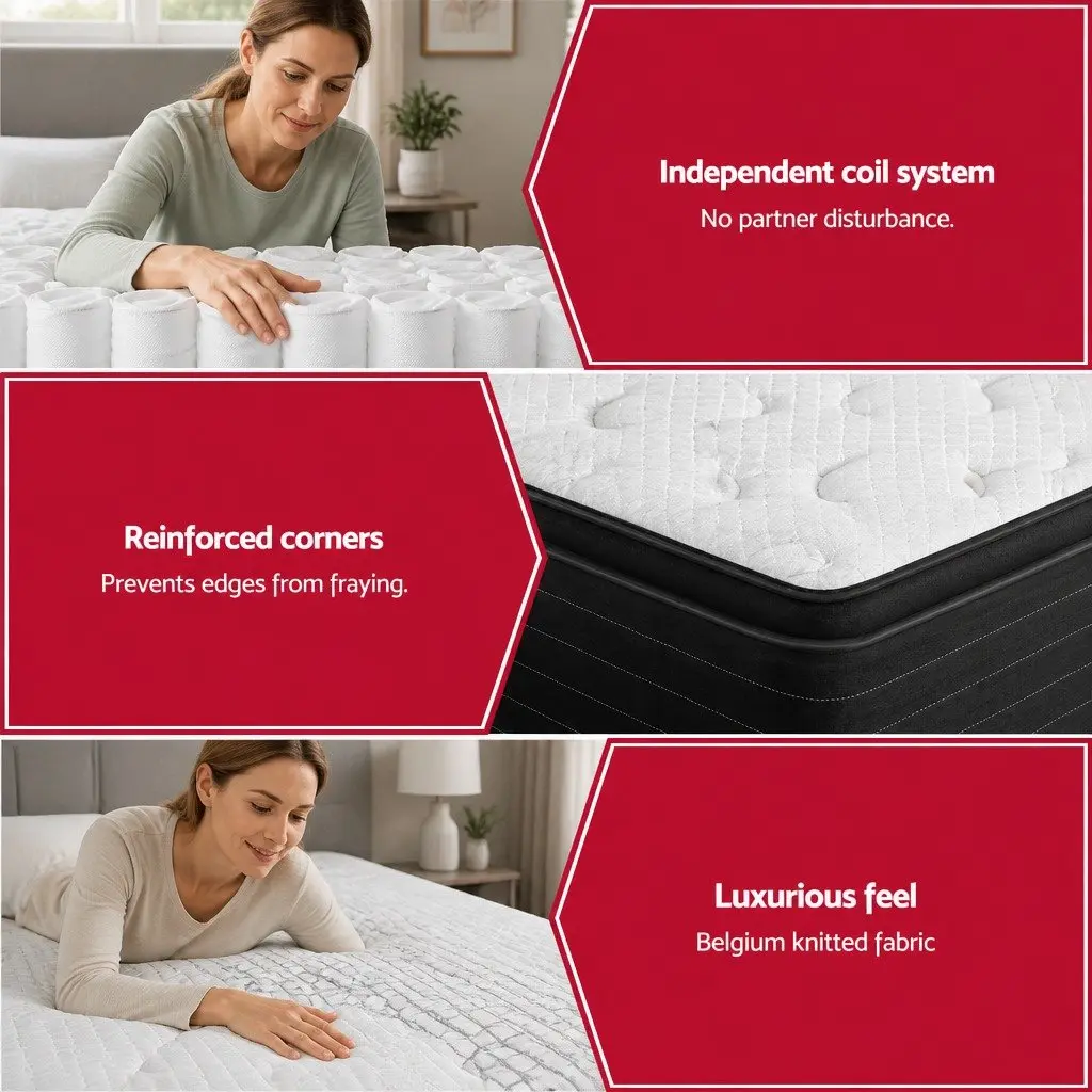 Double Mattress 32cm Extra Firm Pocket Spring Hypoallergenic Dust Mite Resistant White Black