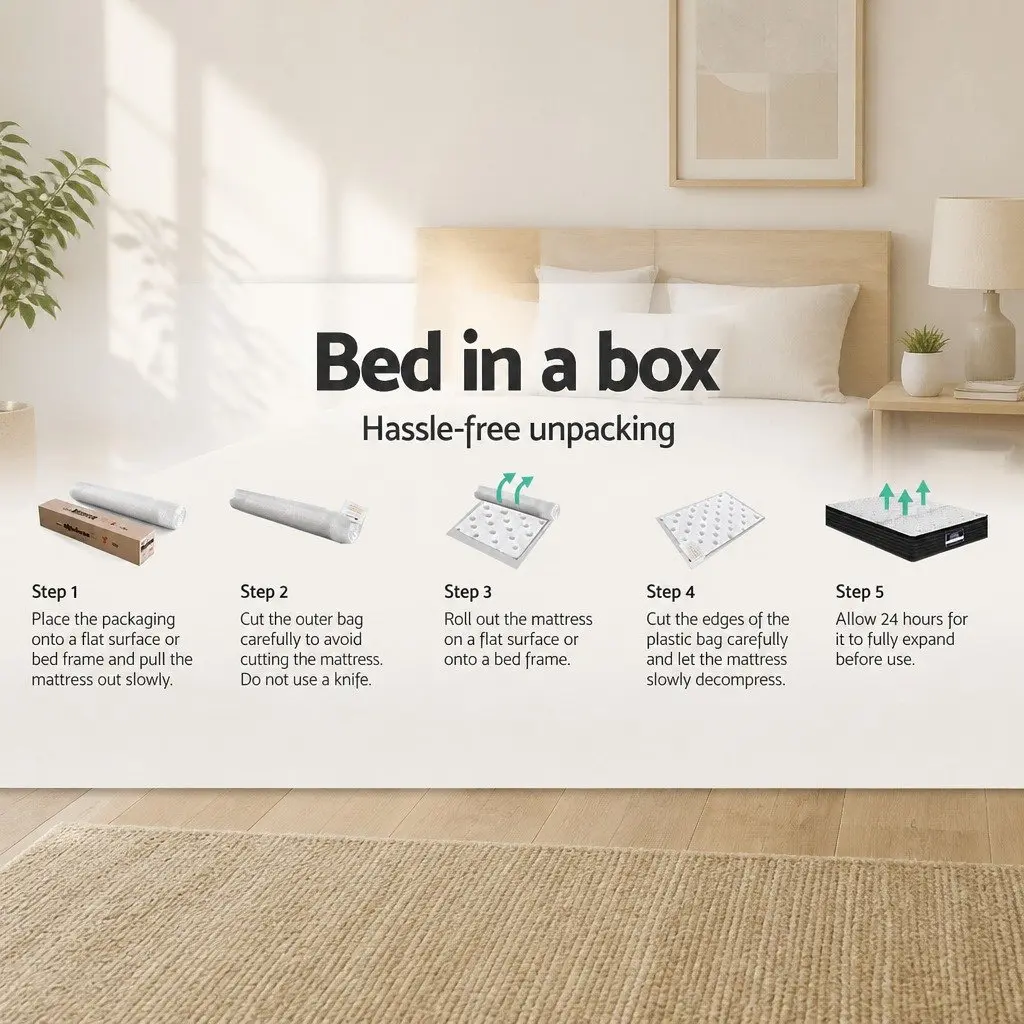 Double Mattress 32cm Extra Firm Pocket Spring Hypoallergenic Dust Mite Resistant White Black