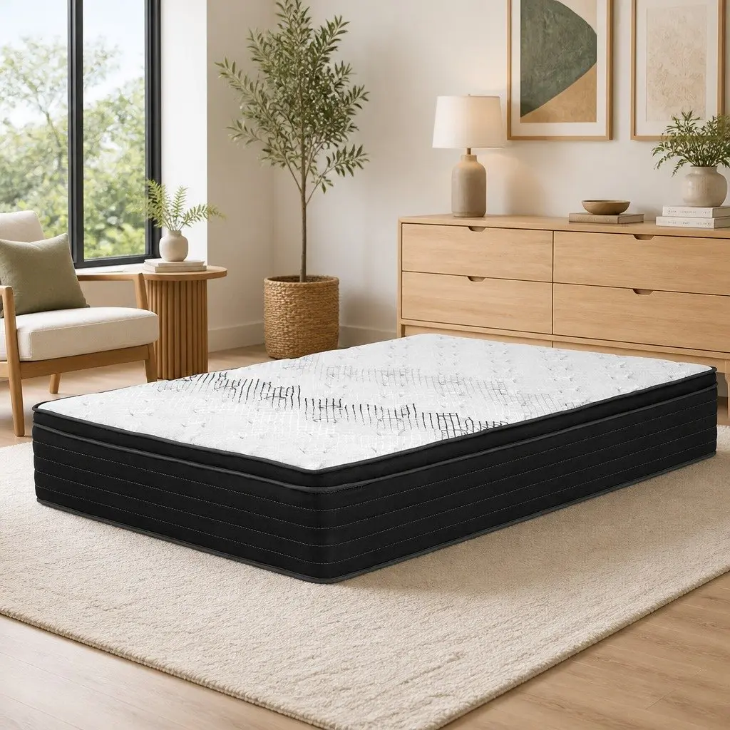 King Size Mattress 32cm Extra Firm Pocket Spring Bed Support White Black