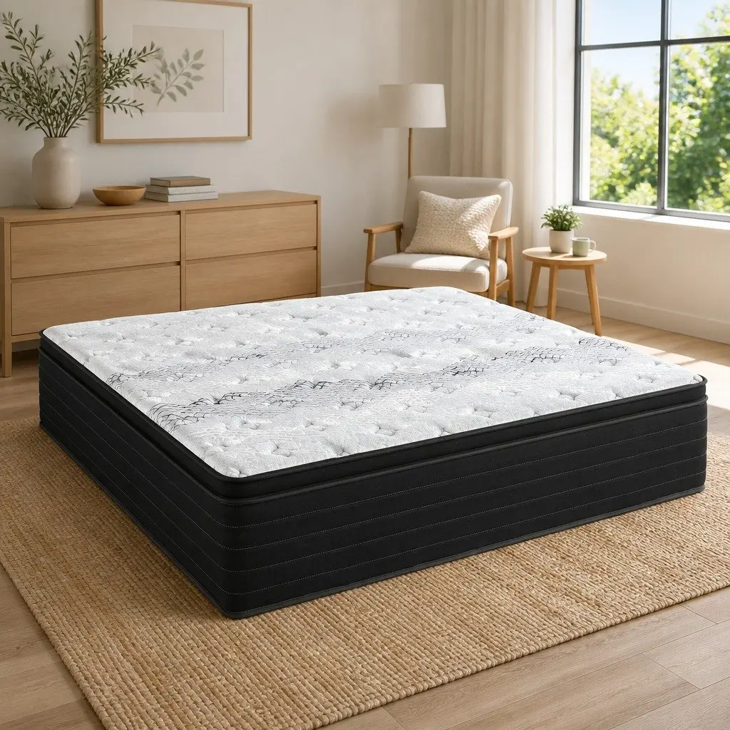 King Size Mattress 32cm Extra Firm Pocket Spring Bed Support White Black