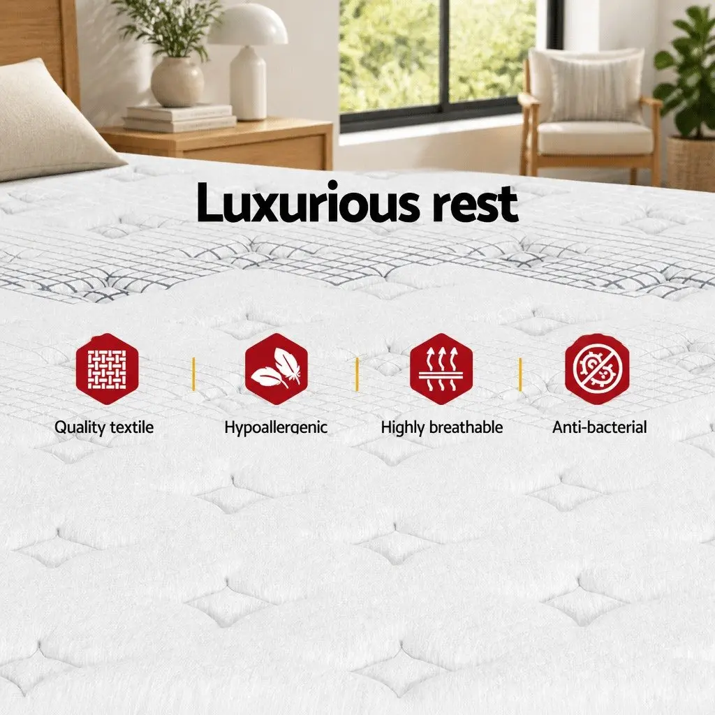 King Size Mattress 32cm Extra Firm Pocket Spring Bed Support White Black