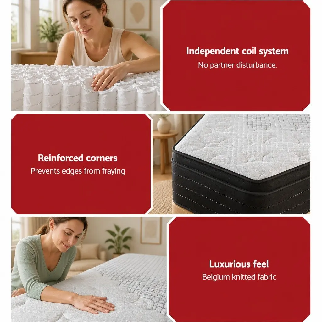 King Size Mattress 32cm Extra Firm Pocket Spring Bed Support White Black
