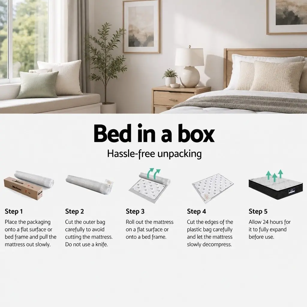 King Size Mattress 32cm Extra Firm Pocket Spring Bed Support White Black