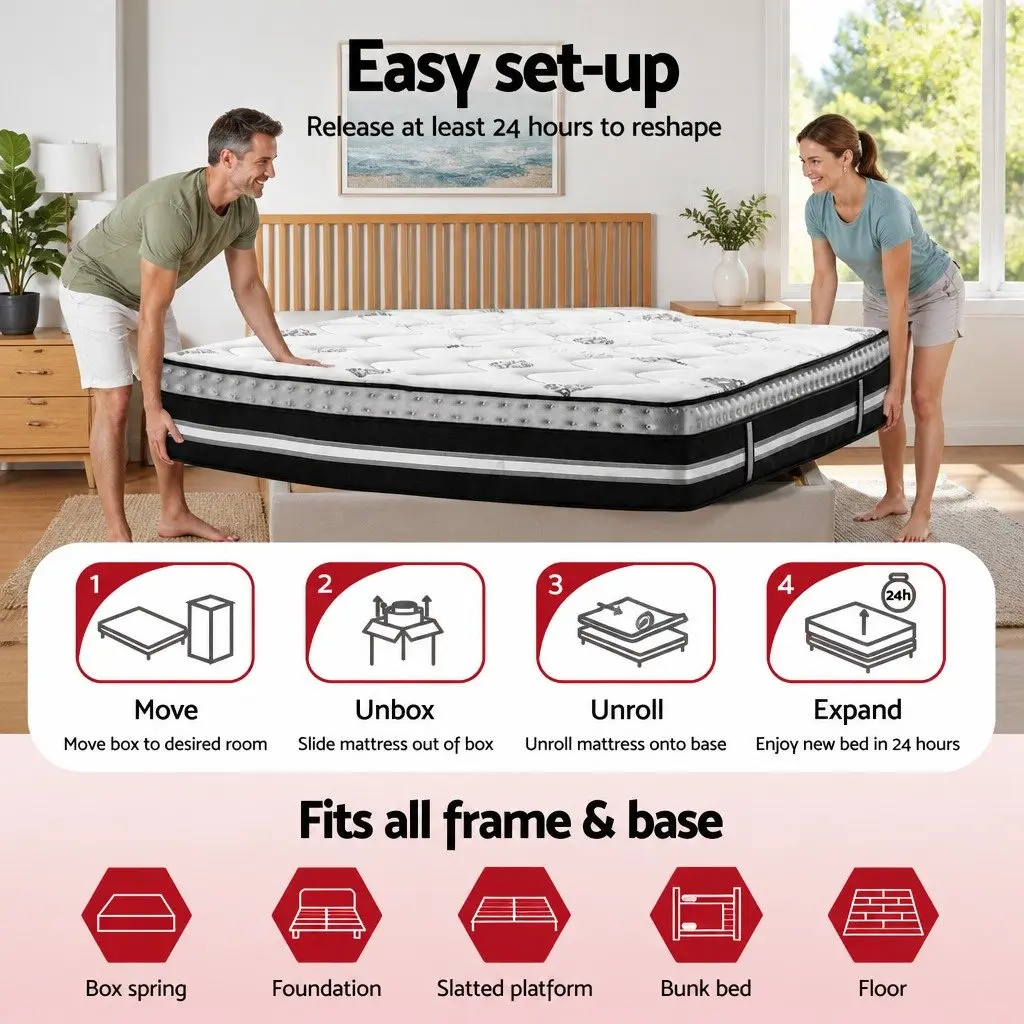 King Size Mattress 35cm Pocket Spring Gel Memory Foam Bed in a Box Medium Firm