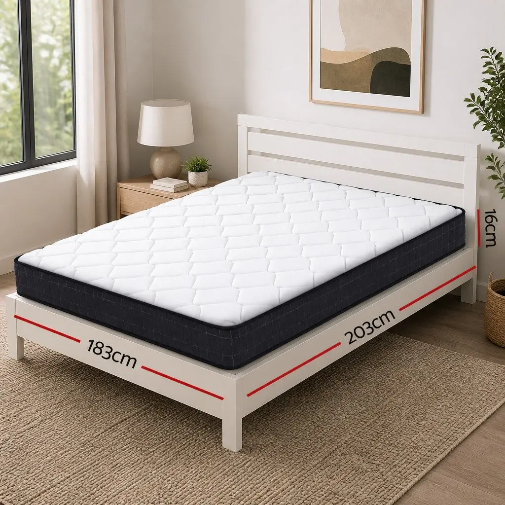 King Size Mattress 16cm Medium Firm Bonnell Spring Quilted Top Bed Sleeping