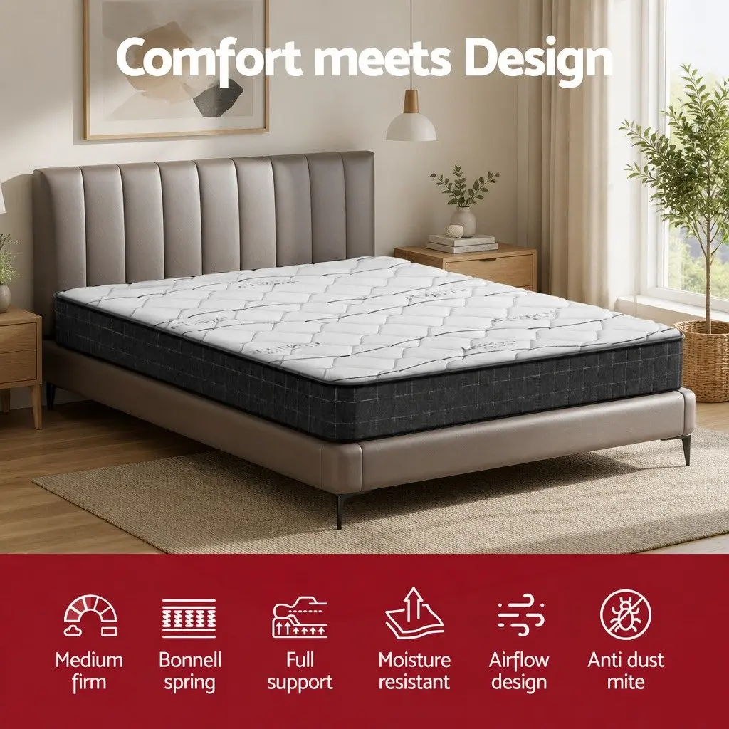 King Size Mattress 16cm Medium Firm Bonnell Spring Quilted Top Bed Sleeping