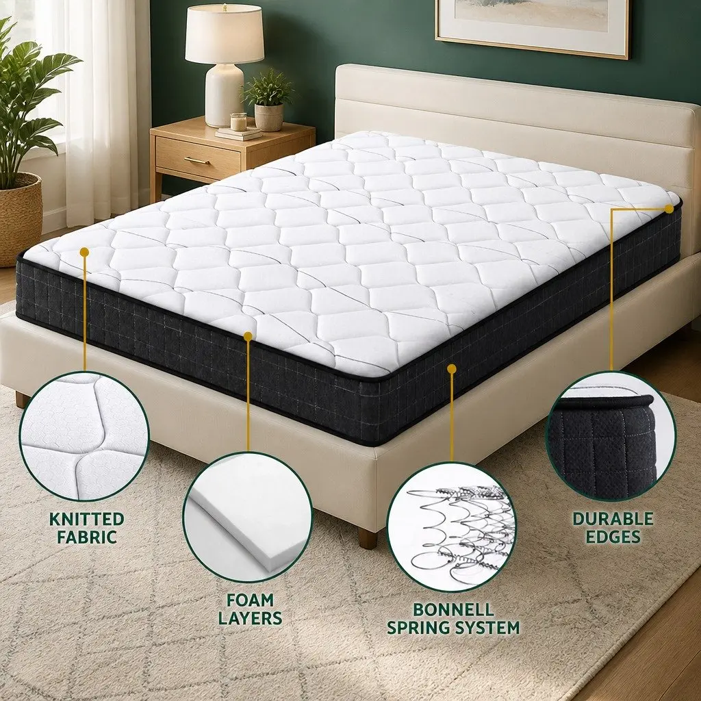 King Size Mattress 16cm Medium Firm Bonnell Spring Quilted Top Bed Sleeping