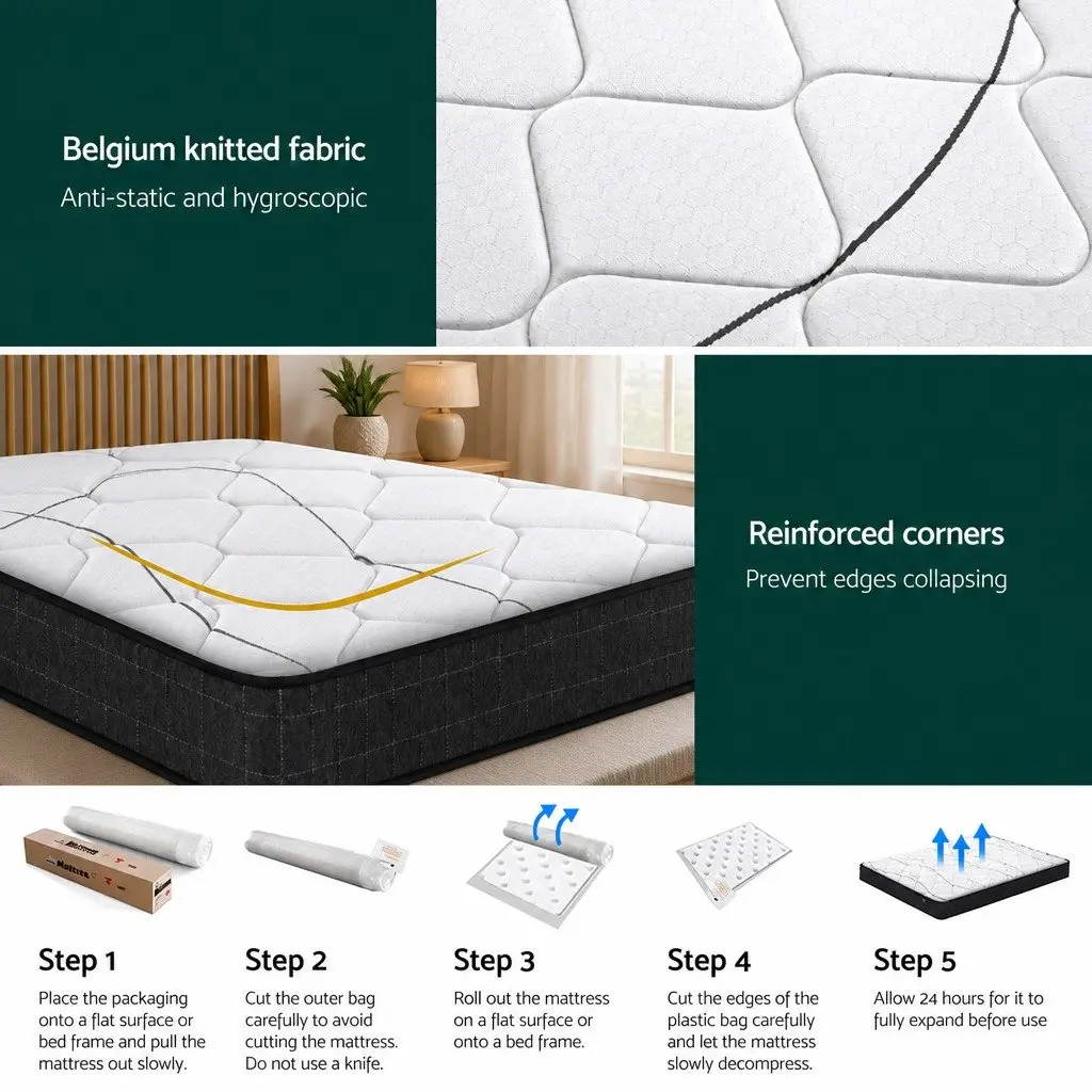 King Size Mattress 16cm Medium Firm Bonnell Spring Quilted Top Bed Sleeping