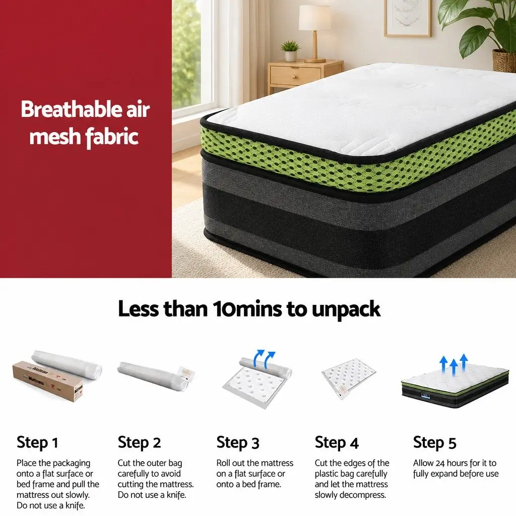King Single Mattress 30cm Cool Gel Foam Memory Pocket Spring Grey
