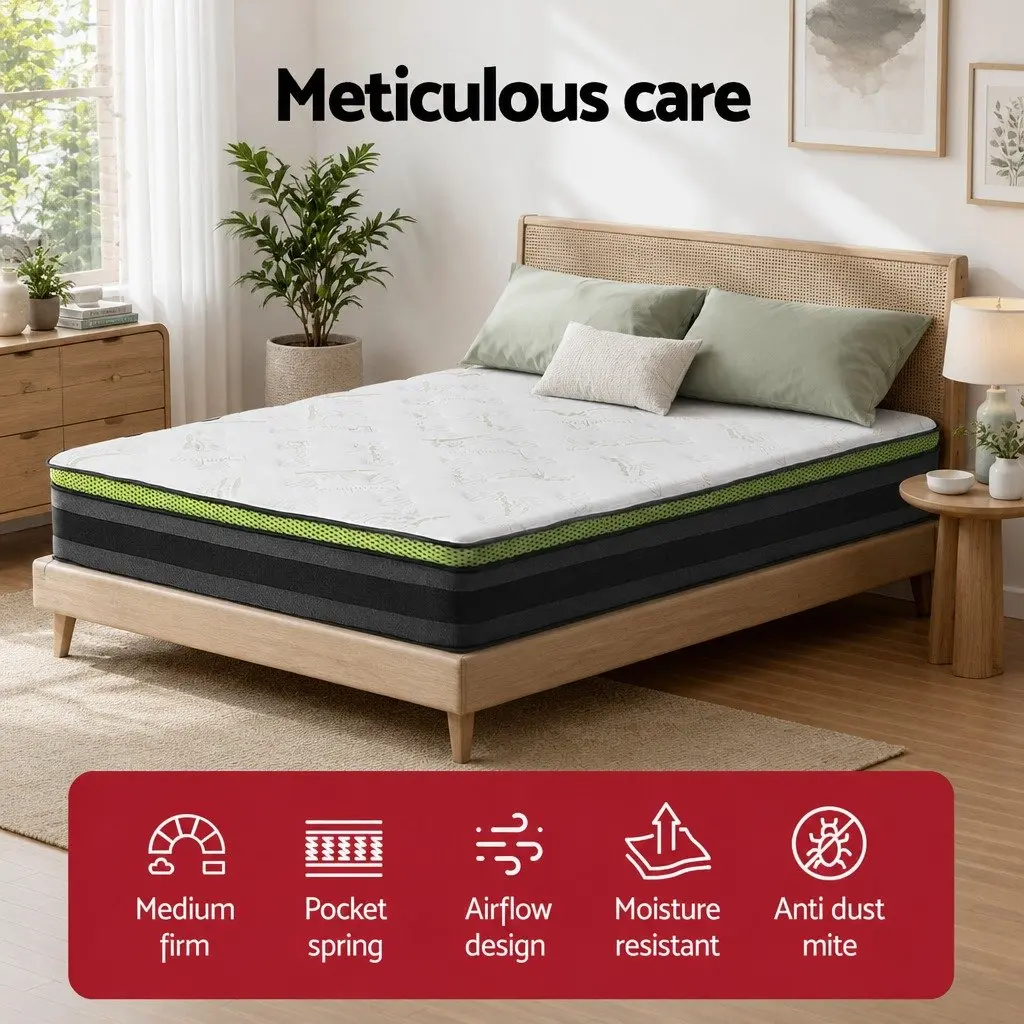 Double Mattress 30cm Cool Gel Foam Pocket Spring Grey Medium Firmness