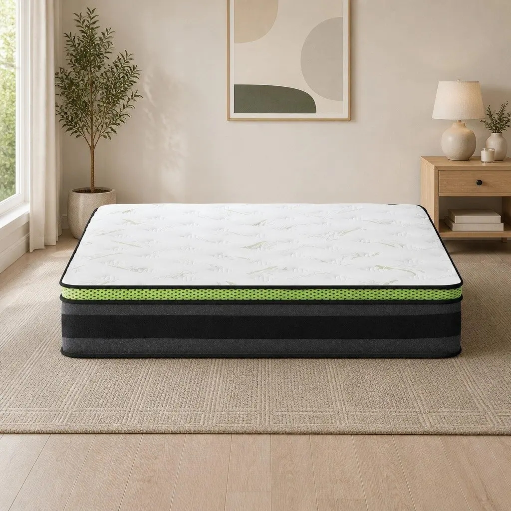 Queen Mattress 30cm Cool Gel Foam Pocket Spring Medium Firm Grey Bed