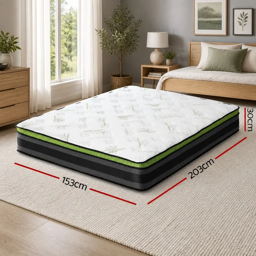 Queen Mattress 30cm Cool Gel Foam Pocket Spring Medium Firm Grey Bed