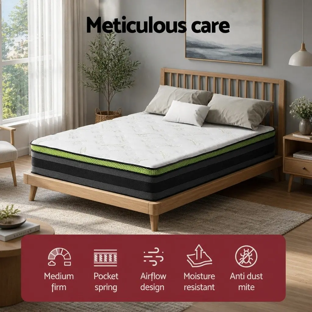 Queen Mattress 30cm Cool Gel Foam Pocket Spring Medium Firm Grey Bed