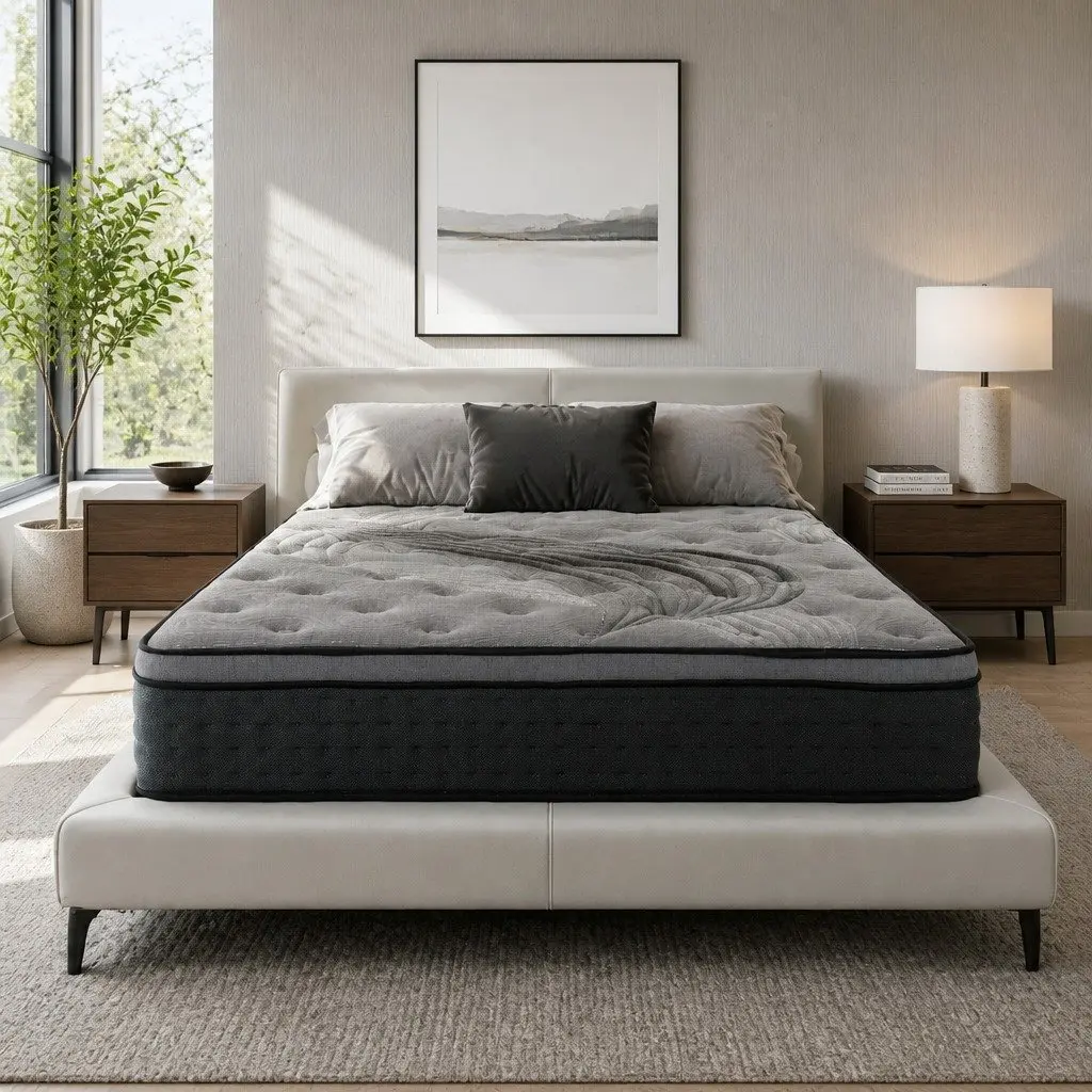 Double Mattress 34cm Euro Top Medium Firm Pocket Spring Bamboo Charcoal Cover Grey