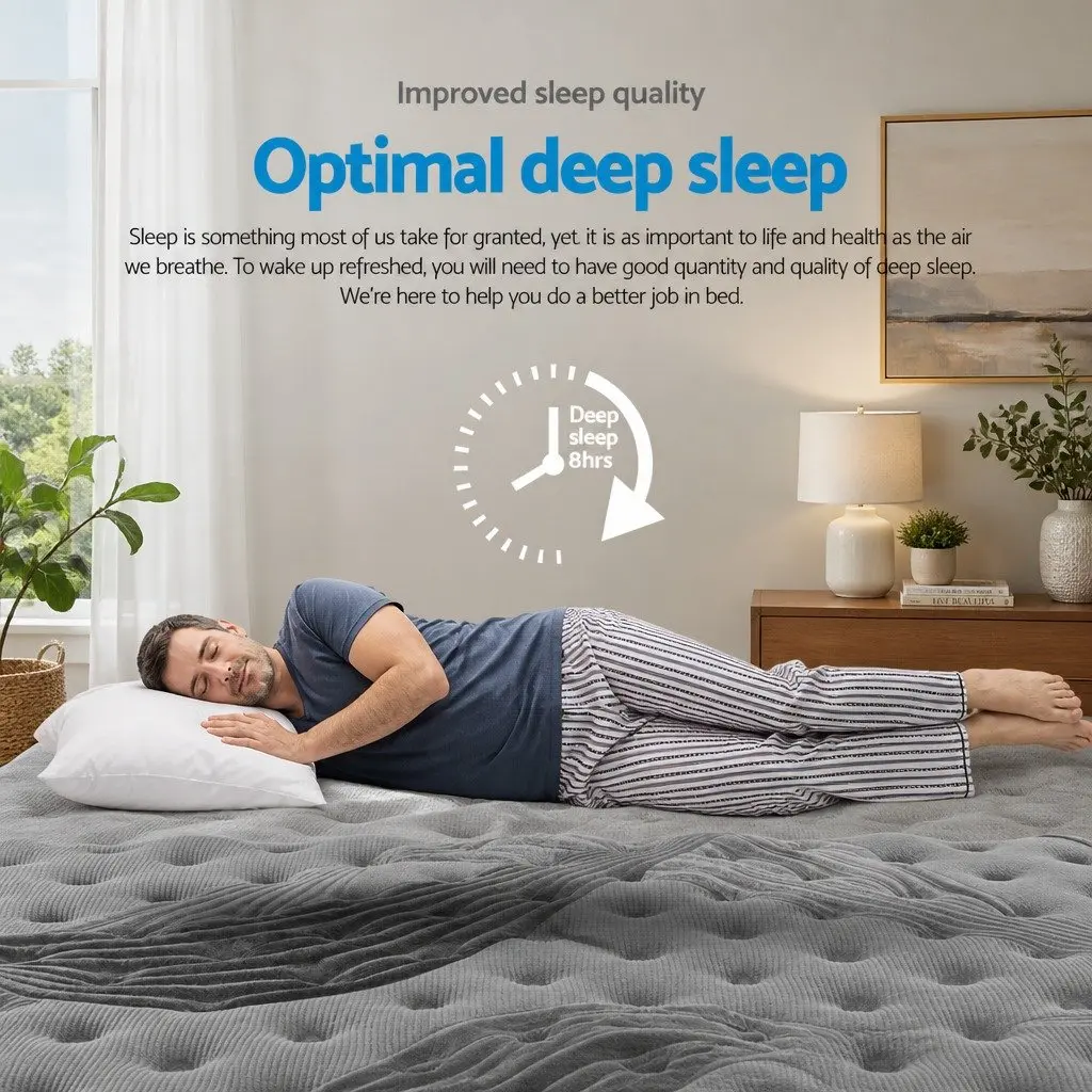 Double Mattress 34cm Euro Top Medium Firm Pocket Spring Bamboo Charcoal Cover Grey