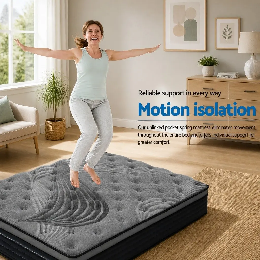 Double Mattress 34cm Euro Top Medium Firm Pocket Spring Bamboo Charcoal Cover Grey