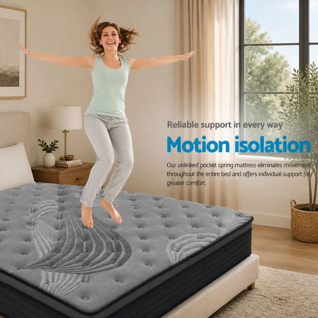 King Size Mattress 34cm Bamboo Charcoal Pocket Spring Medium-Firm Euro Top Bed