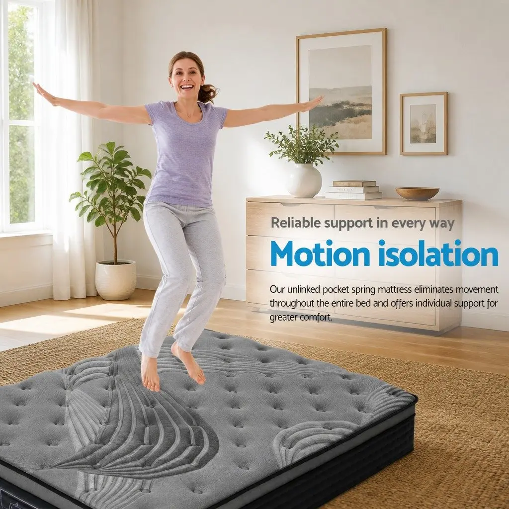 Queen Mattress 34cm Medium-Firm Support Bamboo Charcoal Pocket Spring Euro Top