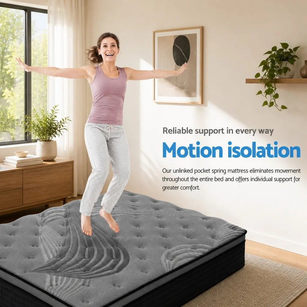Single Mattress Medium-Firm Pocket Spring 34cm Euro Top Bamboo Charcoal Grey