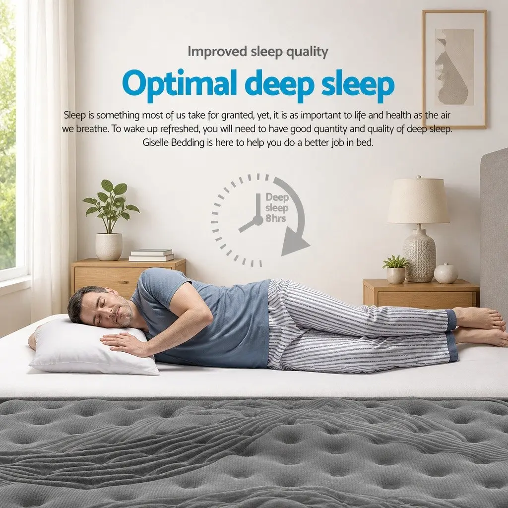Single Mattress Medium-Firm Pocket Spring 34cm Euro Top Bamboo Charcoal Grey