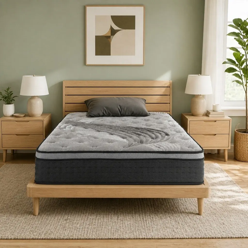 King Single Mattress Euro Top 34cm Medium Firm Grey Pocket Spring