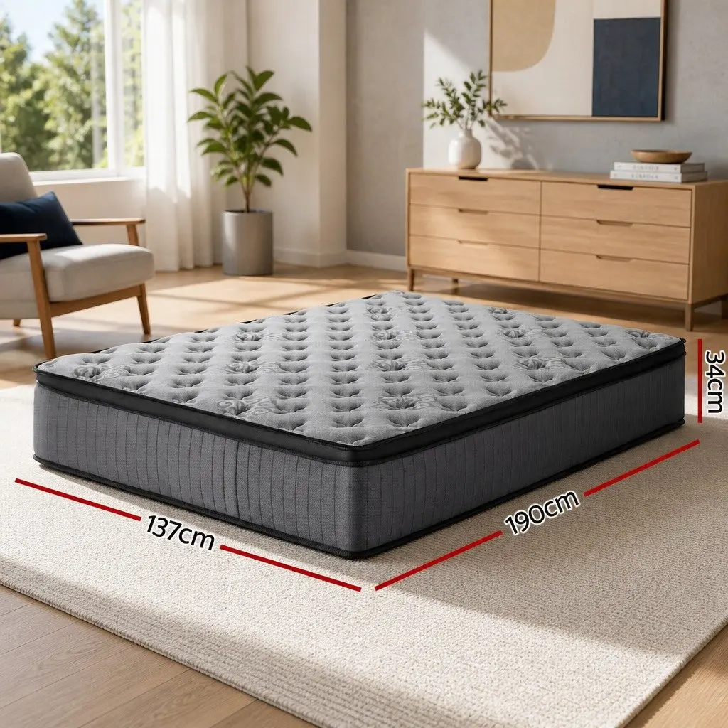 Double Mattress 34cm Medium-Firm Pocket Spring Grey Gel Memory Foam Euro Top Construction
