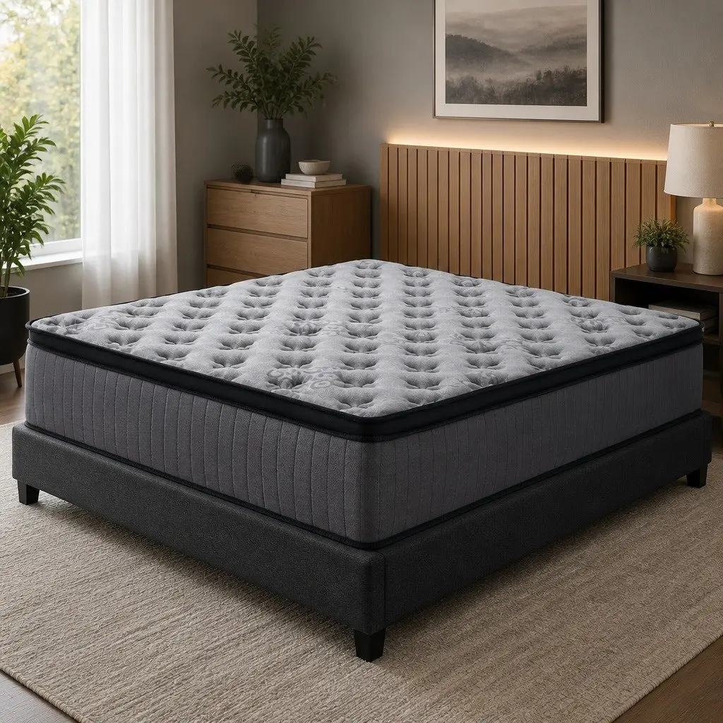 Single Mattress Grey 34cm Medium Firm Euro Top Pocket Spring Memory Foam