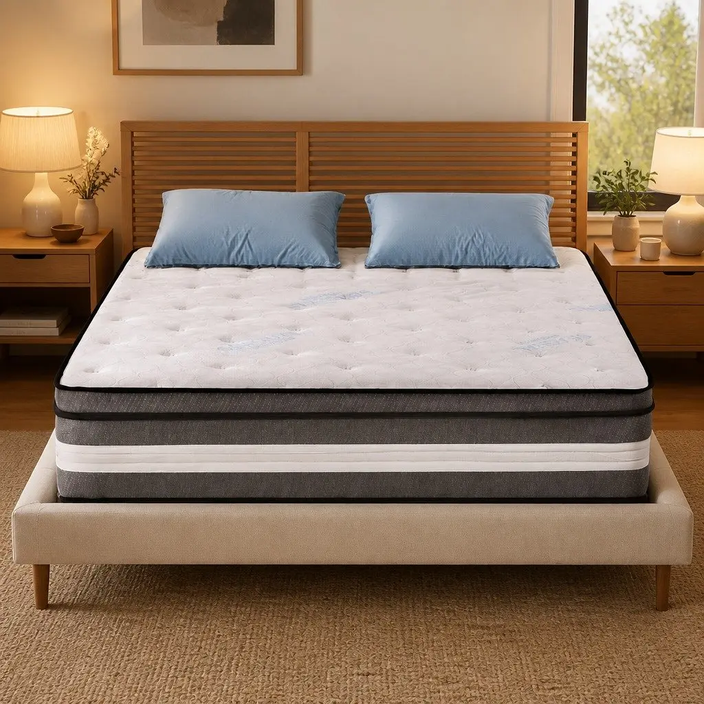 King Single Mattress 30cm Grey Pocket Spring Cooling Gel Memory Foam Euro Top