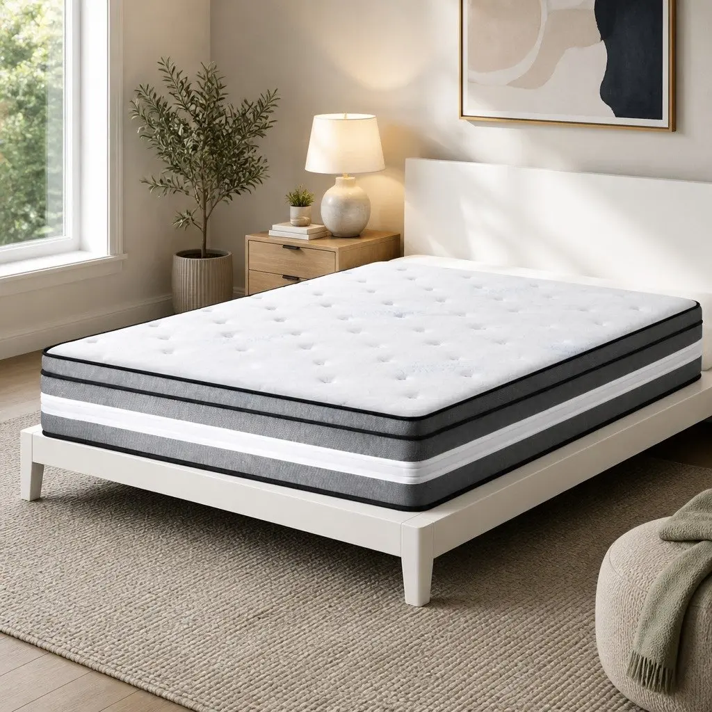King Single Mattress 30cm Grey Pocket Spring Cooling Gel Memory Foam Euro Top