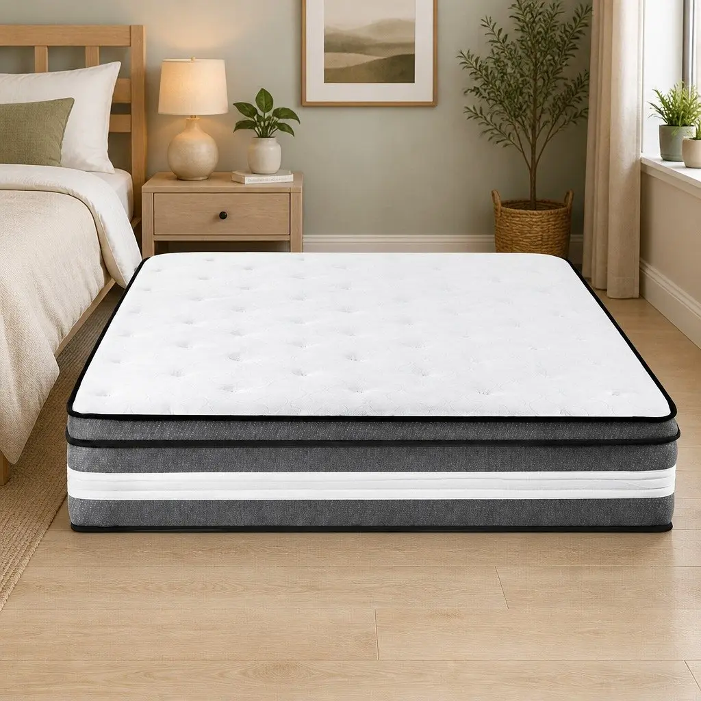 King Single Mattress 30cm Grey Pocket Spring Cooling Gel Memory Foam Euro Top