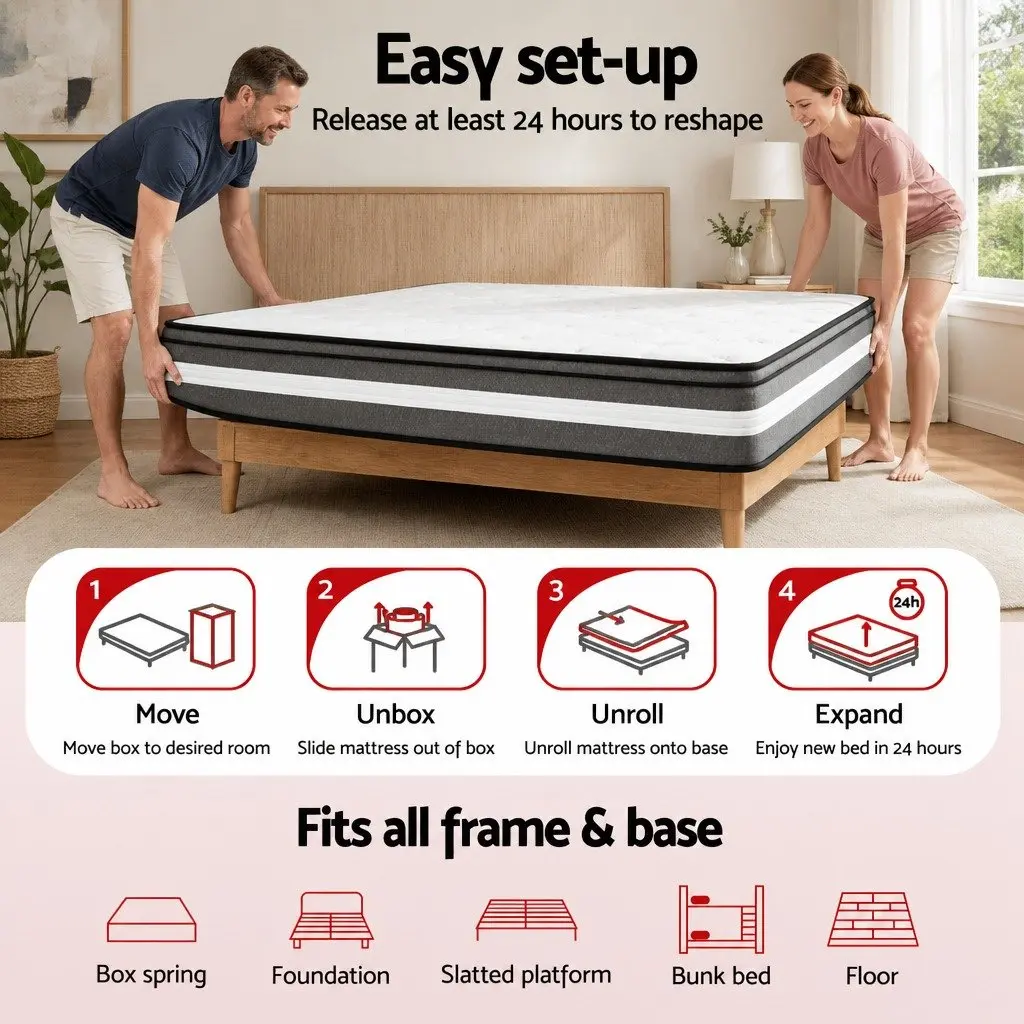 King Single Mattress 30cm Grey Pocket Spring Cooling Gel Memory Foam Euro Top