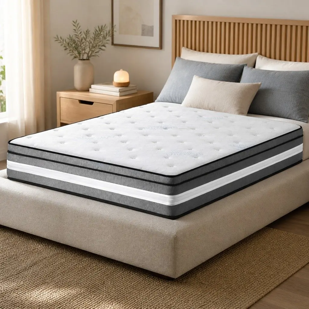 Queen Mattress 30cm Gel Foam Pocket Spring Euro Top Medium Firm Grey