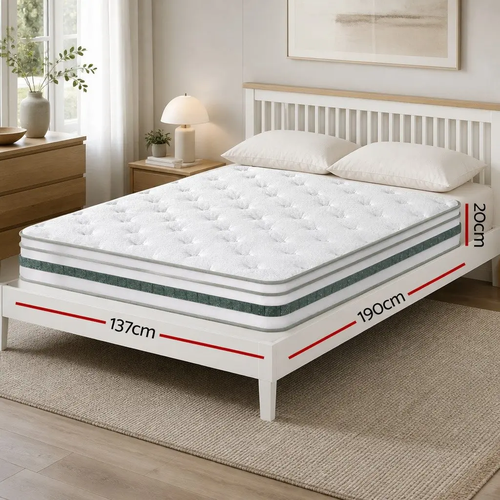 Double Mattress Foam Pocket Spring Euro Top 20cm Medium Firm Support White Green