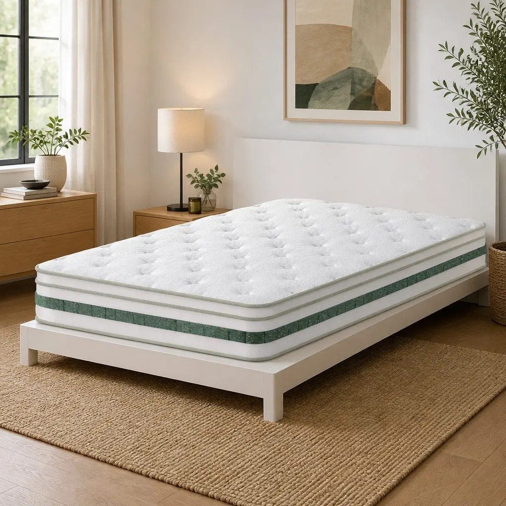 Single Mattress Medium Firm 20cm Pocket Spring Euro Top Green Tea Foam White Green