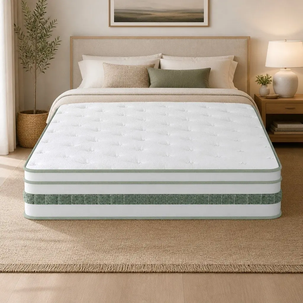 Single Mattress Medium Firm 20cm Pocket Spring Euro Top Green Tea Foam White Green