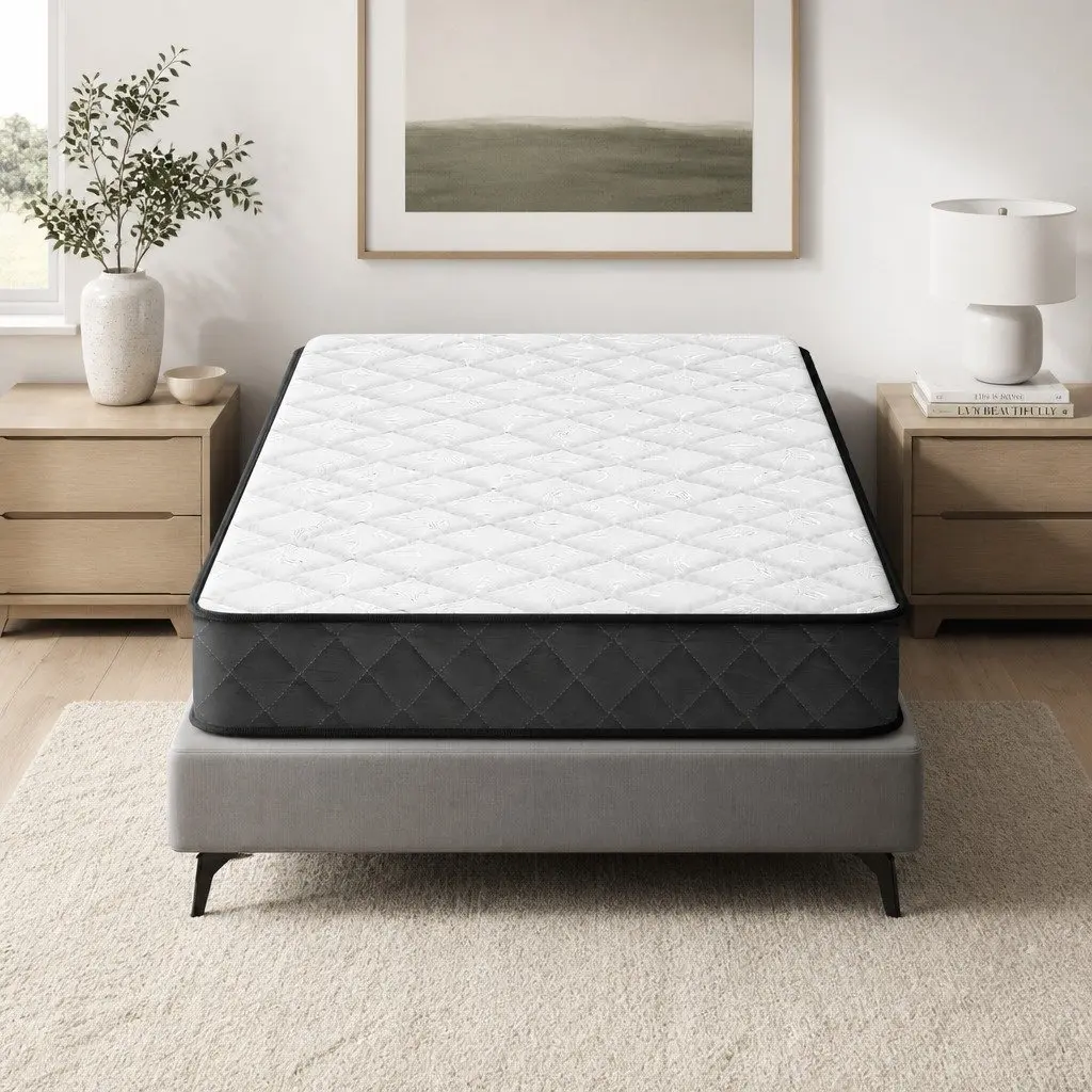 King Single Mattress 16cm Bonnell Spring Tight Top Medium Firm Quilted White