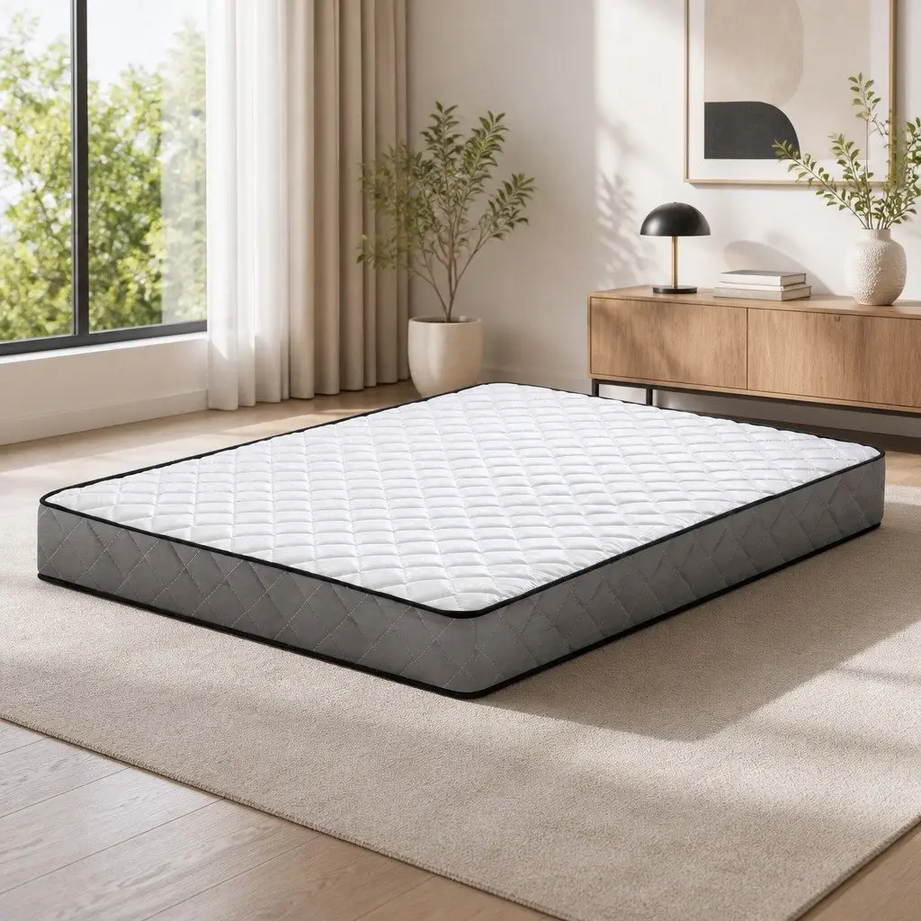 Double Mattress Bonnell Spring Medium Firm Support 16cm Quilted Top Polyester Fabric Grey or White