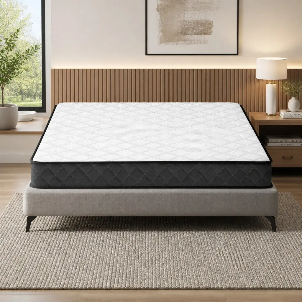 Double Mattress Bonnell Spring Medium Firm Support 16cm Quilted Top Polyester Fabric Grey or White