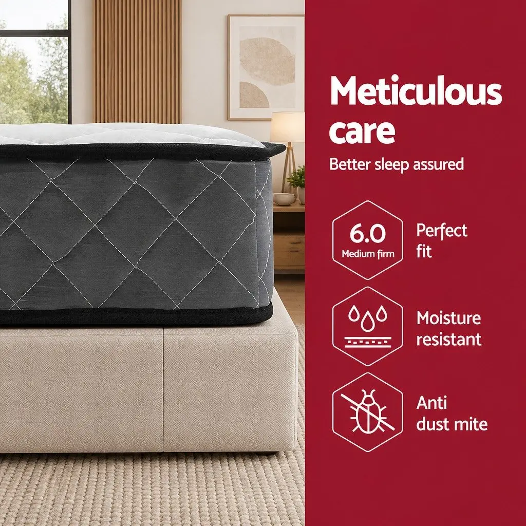 Double Mattress Bonnell Spring Medium Firm Support 16cm Quilted Top Polyester Fabric Grey or White