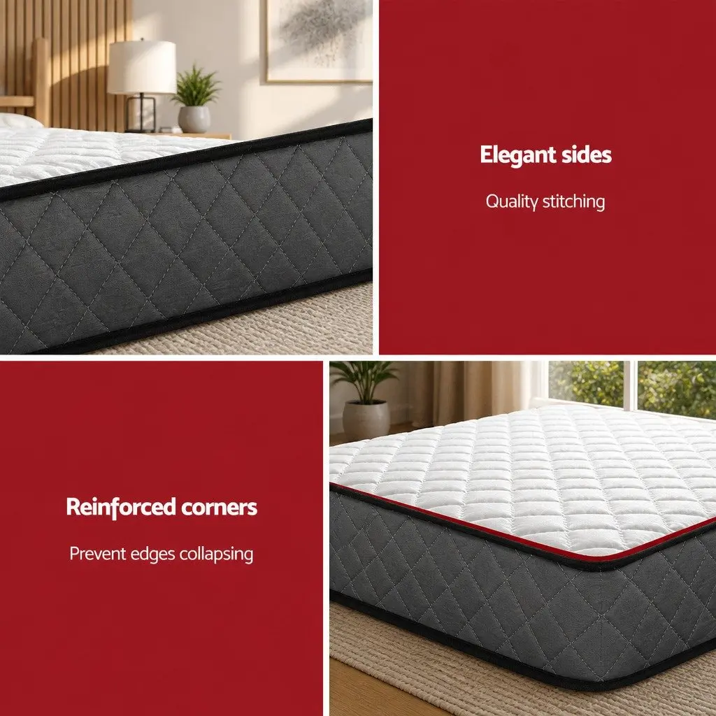 Double Mattress Bonnell Spring Medium Firm Support 16cm Quilted Top Polyester Fabric Grey or White