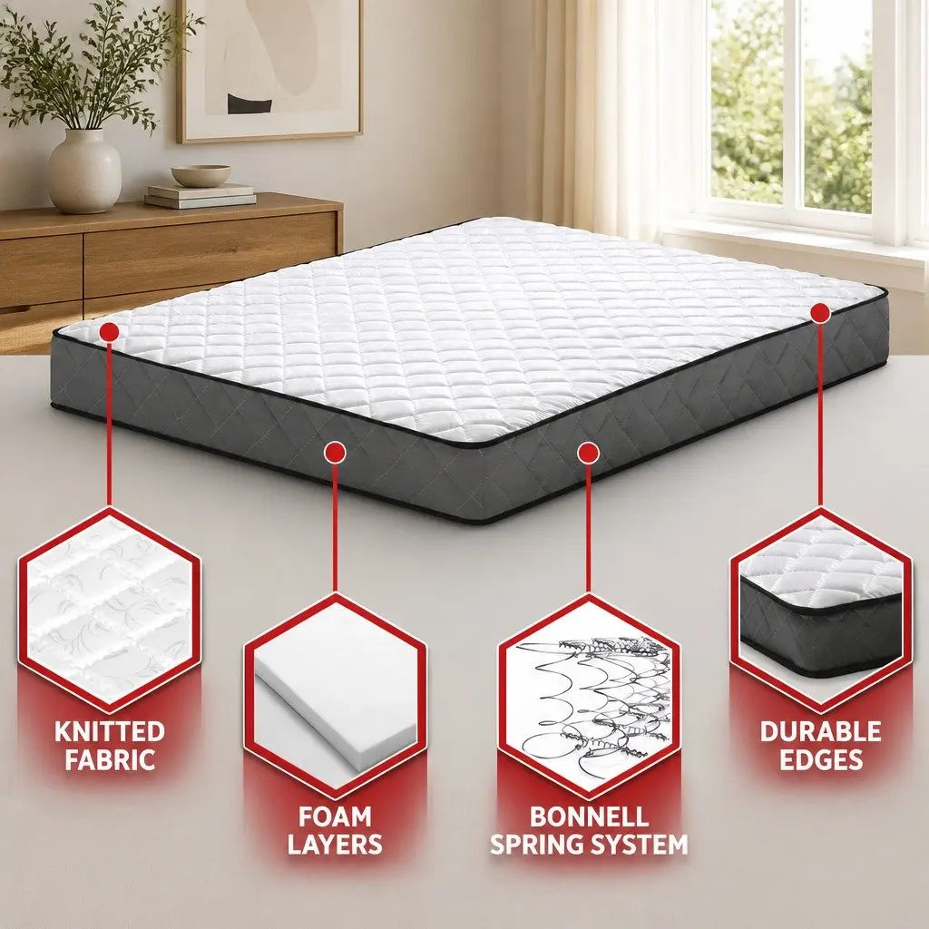 Queen Mattress Bonnell Spring Medium-Firm 16cm White Tight Top