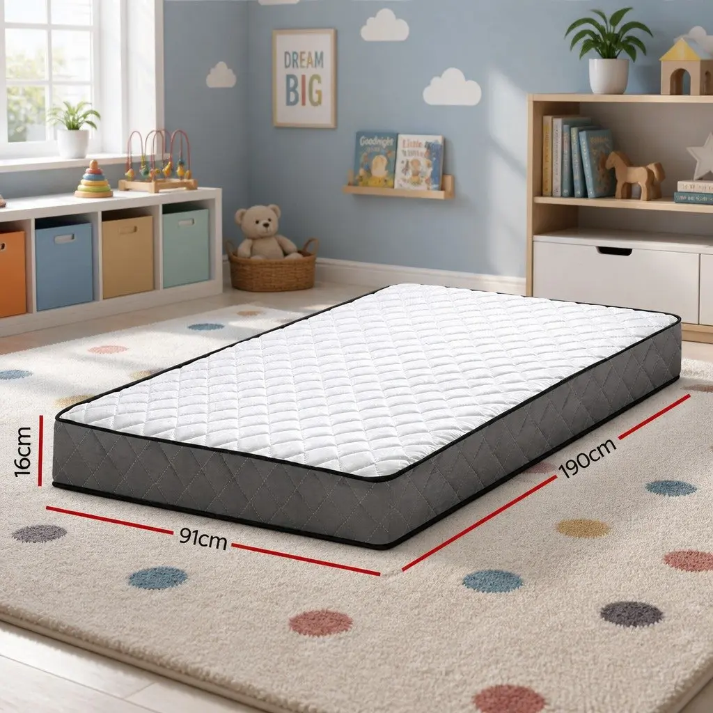 Single Mattress Bonnell Spring 16cm Medium Firm Support White Soft Quilted Top