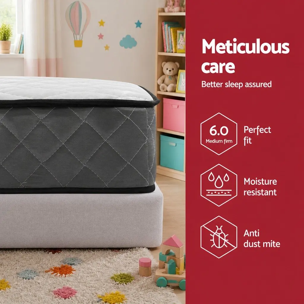 Single Mattress Bonnell Spring 16cm Medium Firm Support White Soft Quilted Top
