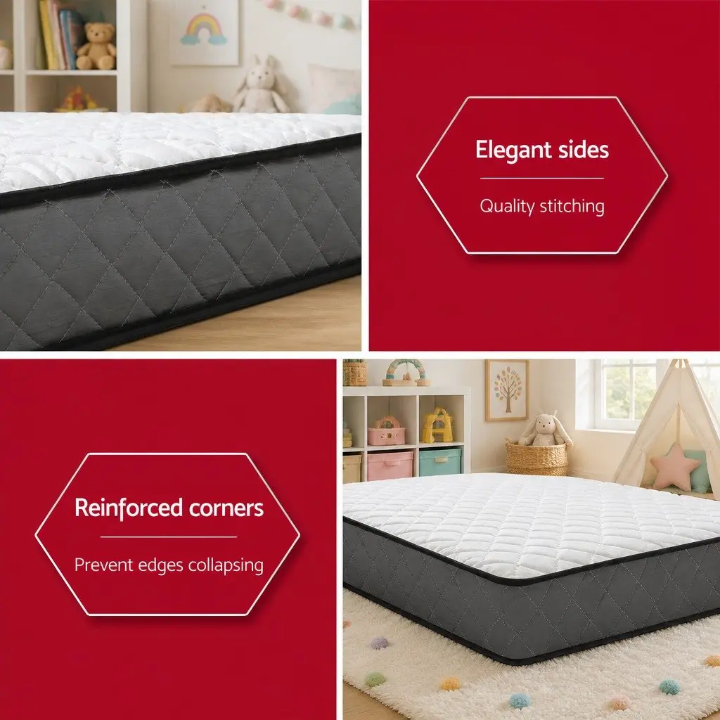 Single Mattress Bonnell Spring 16cm Medium Firm Support White Soft Quilted Top