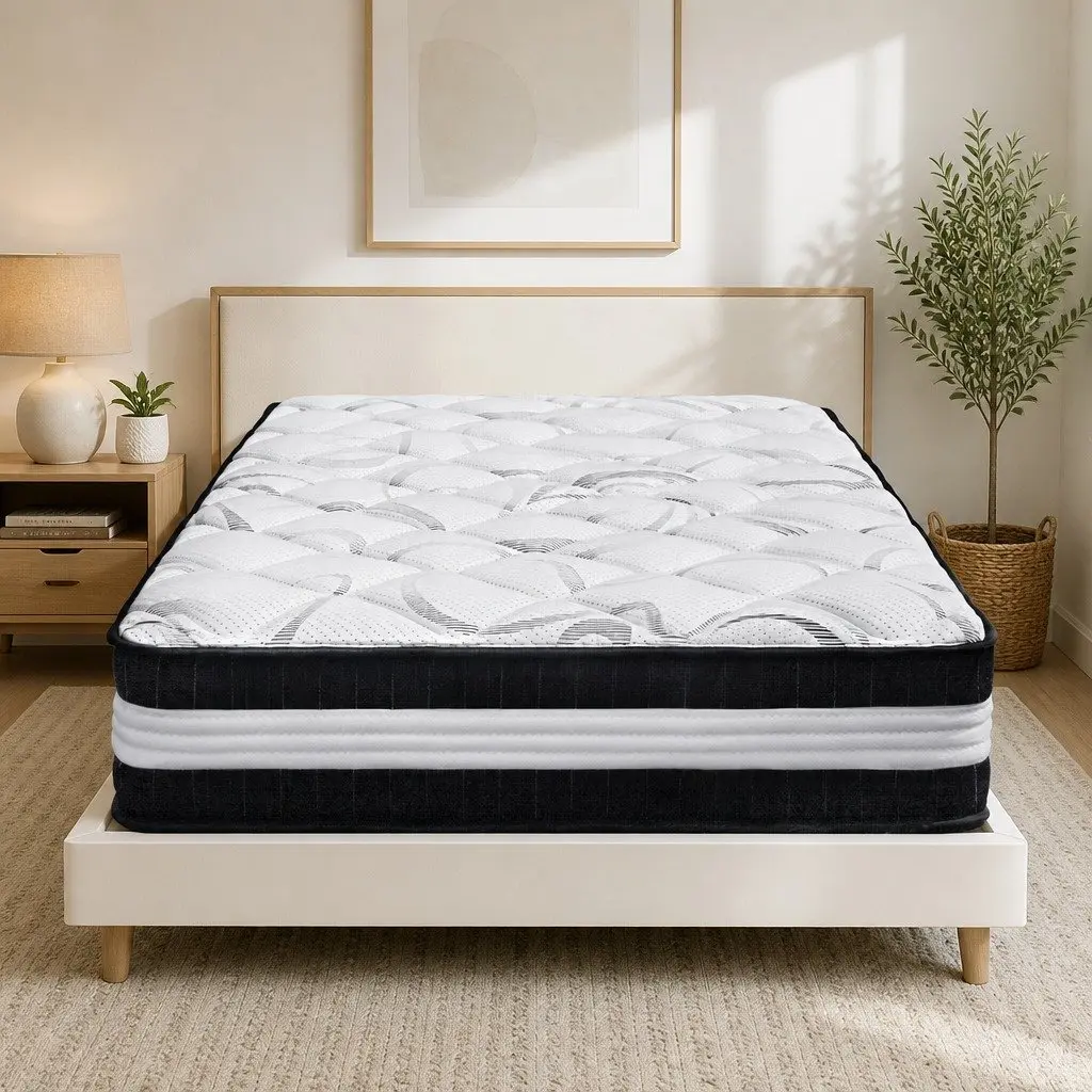 Pocket Spring Mattress 30cm King Single Medium Firm Hypoallergenic Breathable White Black